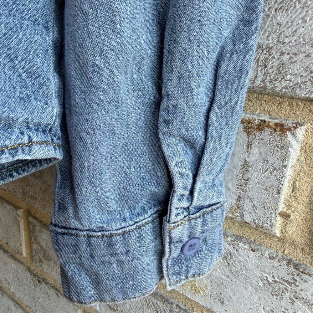 Mare Mare Anthropologie Long Sleeve Button Front Embroidered Denim Shirt Size L - Picture 7 of 8